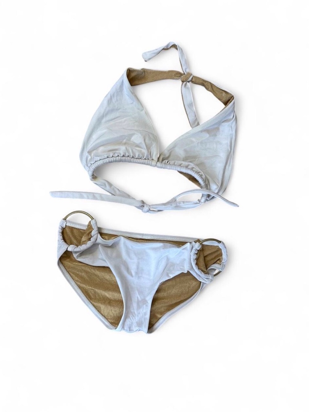 White Halter Bikini Set with Gold Ring Detail | Y2K Swimwear